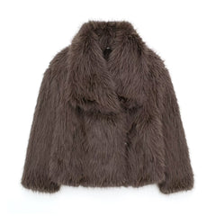 Winter Plush Coat Fashion Warm Thicken Fluffy Lapel Jacket Outwear Casual Long Sleeve Tops Womens Clothing
