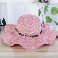 Hand-Woven Read Strange Stone Decorative Straw Hat Woman