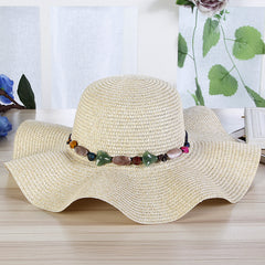 Hand-Woven Read Strange Stone Decorative Straw Hat Woman