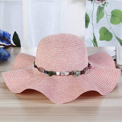 Hand-Woven Read Strange Stone Decorative Straw Hat Woman