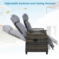 Terrace Lounge Chair Double Sofa, Adjustable Backrest Willow Outdoor Leisure Chair Set